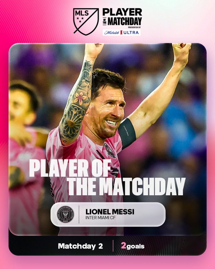 开云在线-梅开二度！梅西当选美职联本轮比赛最佳球员